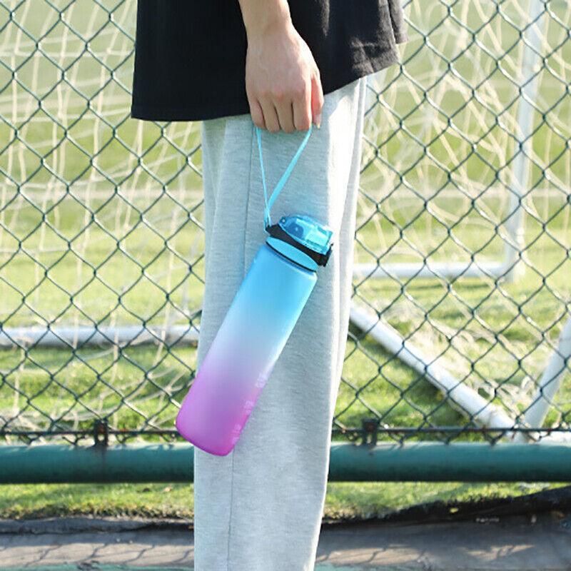 1L Water Bottle Motivational Drink Flask With Time Markings Bpa Free Sport Gym - Grey β image 6