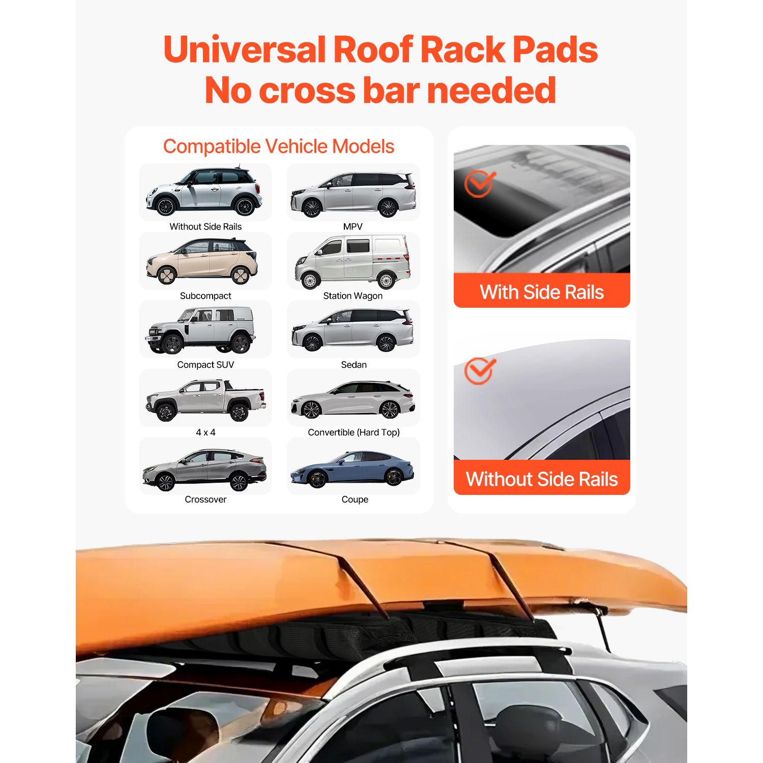 Soft Roof Rack Pads 33in 176lbs Load Capacity for Kayak Canoe Surfboard Luggage — image 2