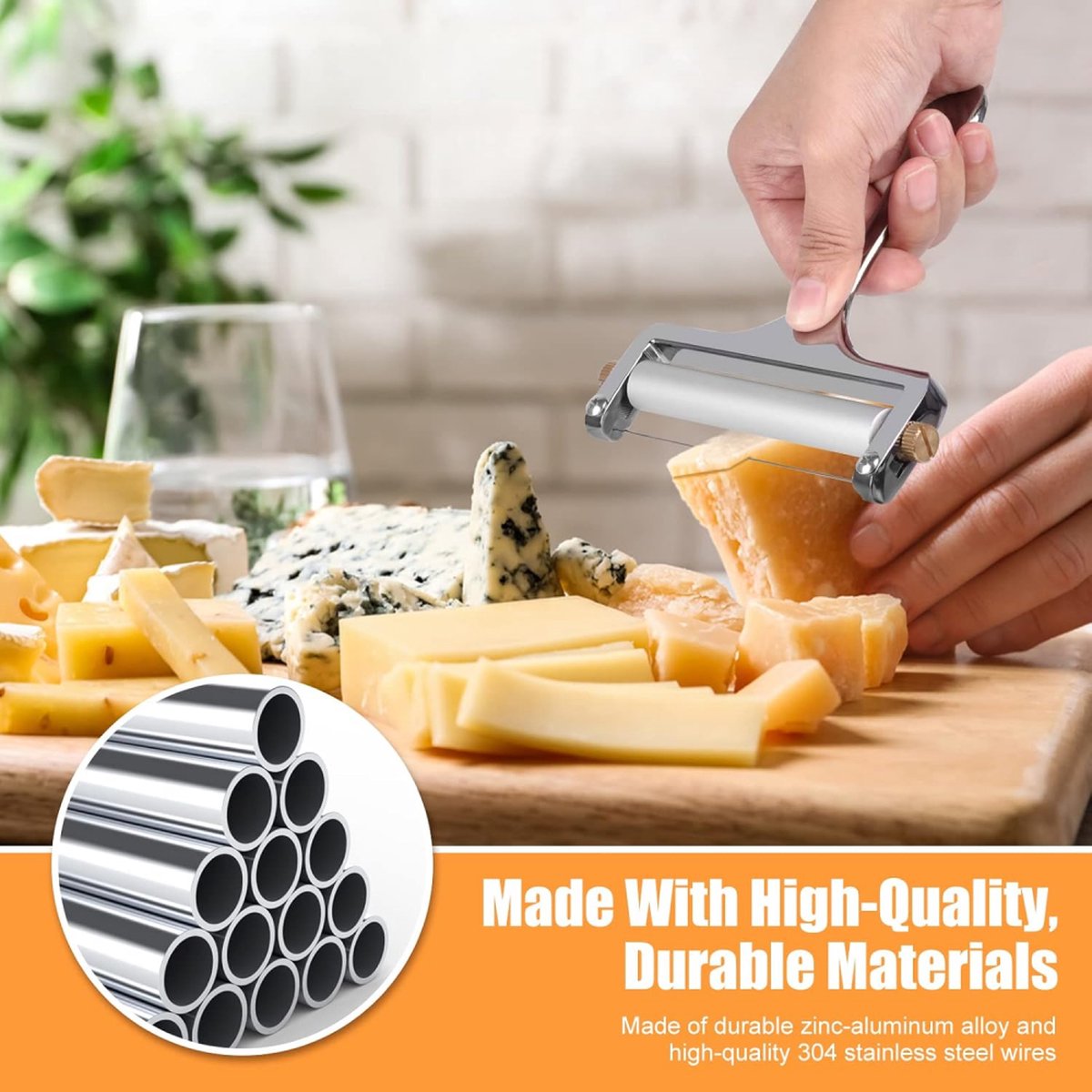Cheese Slicer - Cheese Slicer for Young Cheese - Stainless Steel - Dishwasher Safe - Includes 1 Extra Cutting Wire - Adjustable Thickness - For Hard Cheese — image 3