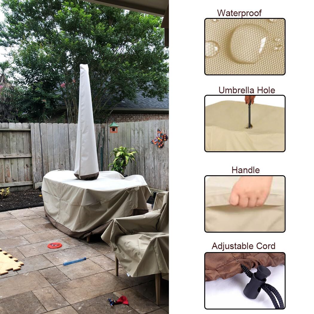 Patio Table & Chair Cover with Umbrella Hole: Water-Resistant Outdoor Furniture Cover for Rectangular/Oval Garden Sets (274x208x58 cm LxWxH) — image 5