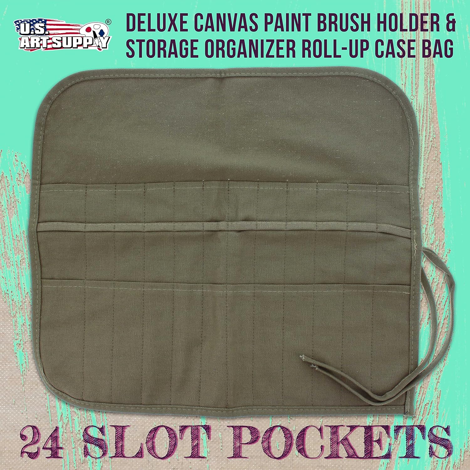 Deluxe Canvas Art Paint Brush Holder & Storage Organizer Roll-Up Case Bag - 24 Slot Pockets Carry Pouch - Protect Artist Acrylic Oil Watercolor Paintbrushes โ image 2