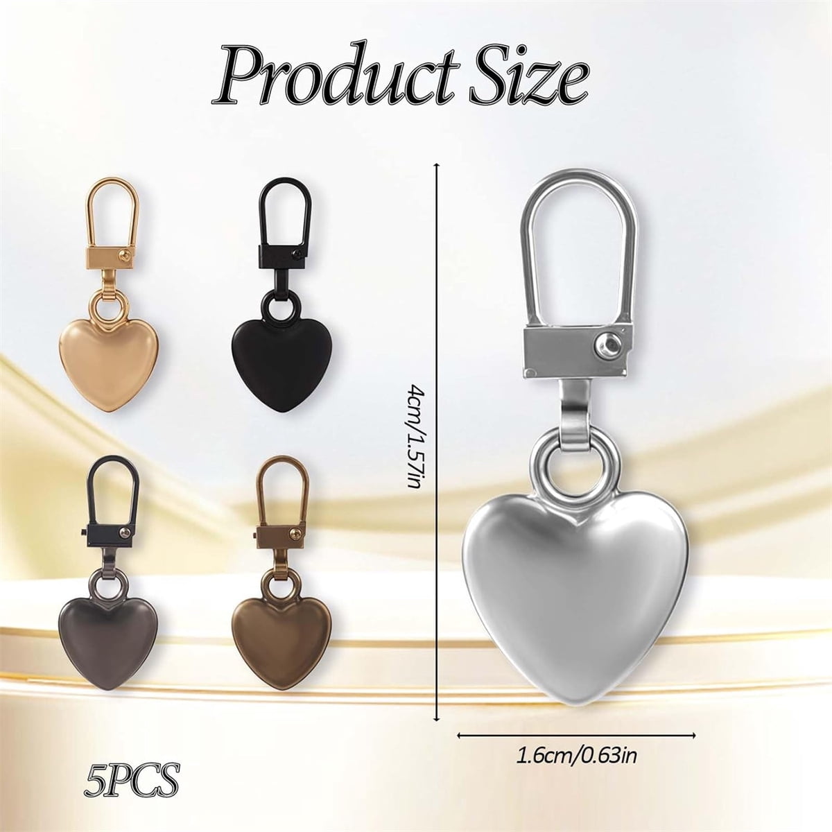 Multicolor Zipper Pull Replacement, Heart Shaped Metal Zipper Pull Tabs Decorative,Charm Detachable Metal Zipper Pulls Repair Kits for Purse — image 2