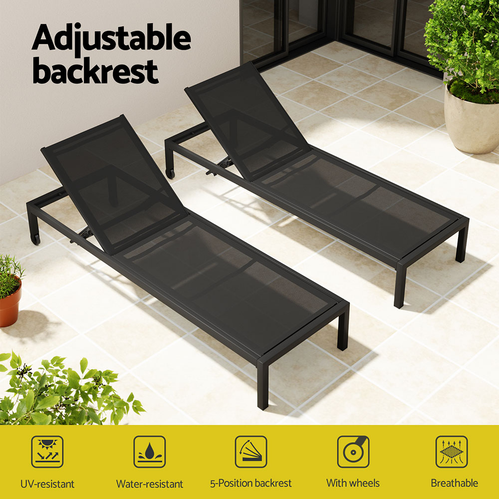 Gardeon Sun Lounge Outdoor Lounger Aluminium Folding Beach Chair Wheels Black โ image 4