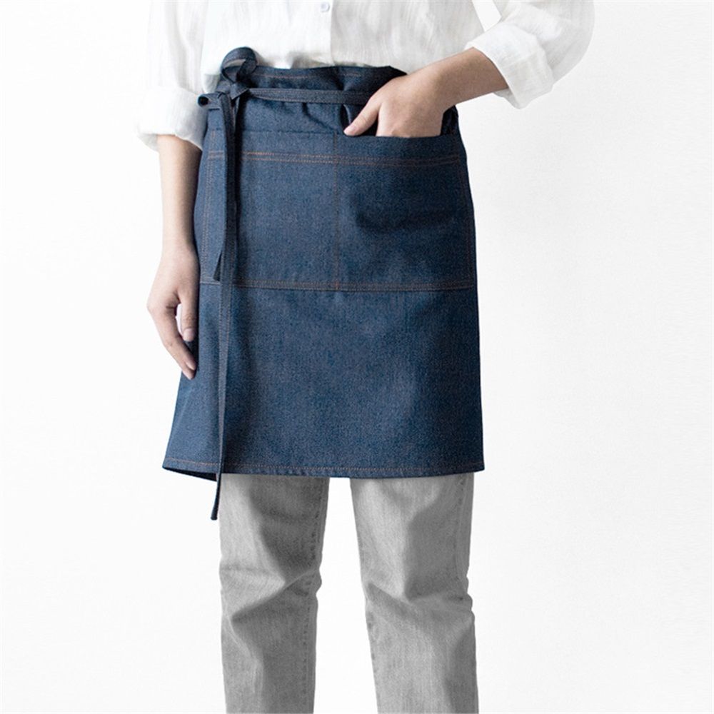 Unisex Cotton denim Waist Apron with Pocket Waitress Apron Half Apron Server Aprons Cooking Bib（dark blue） — image 2