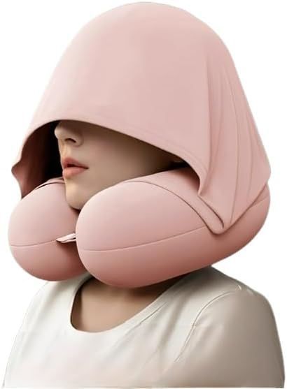 Travel Pillow with Hoodie – Memory Foam Neck Support, Soft & Comfortable, Elastic Removable Washable Cover – First-Class Comfort for Flights, Road Trips, and