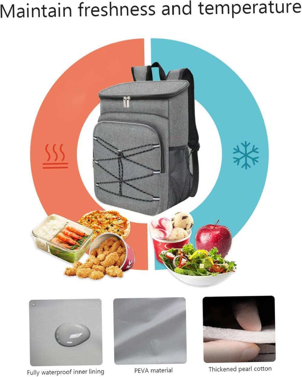 Insulated Backpack Cooler Bag Large Capacity Waterproof for Picnic Camping Lunch Grill, Gray โ image 4