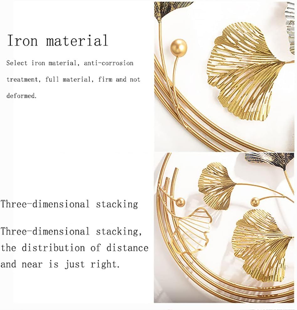 3D Handmade Metal Wall Art Decor,Golden Ginkgo Leaves Metal Wall Decor with Frame, Gold Metal Art Wall Sculpture for Study Living Room Bedroom Artwork Hotel — image 6