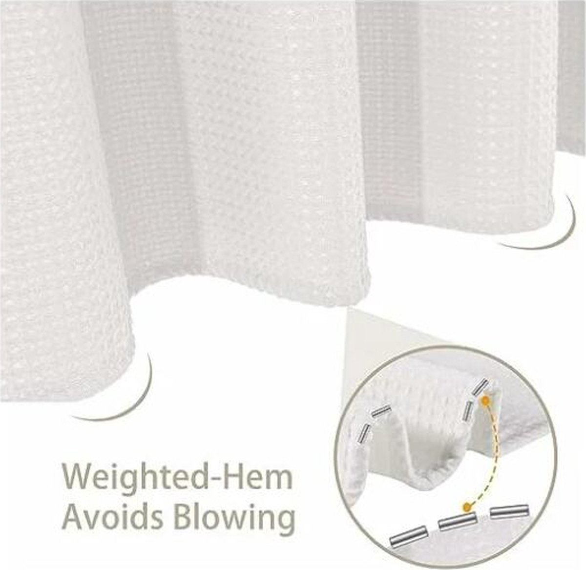 Waffle shower curtain - 80 × 180CM - White - With 6 plastic hooks - For bathroom and toilet - White - Anti-mold - Polyester - Cube Design - Shower curtain — image 2