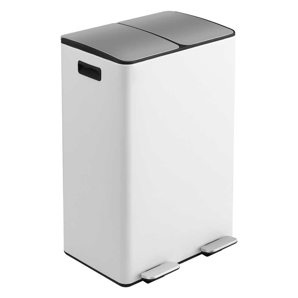 Cefito Pedal Bins Rubbish Bin Dual Compartment Waste Recycle Dustbins 60L White โ image 3