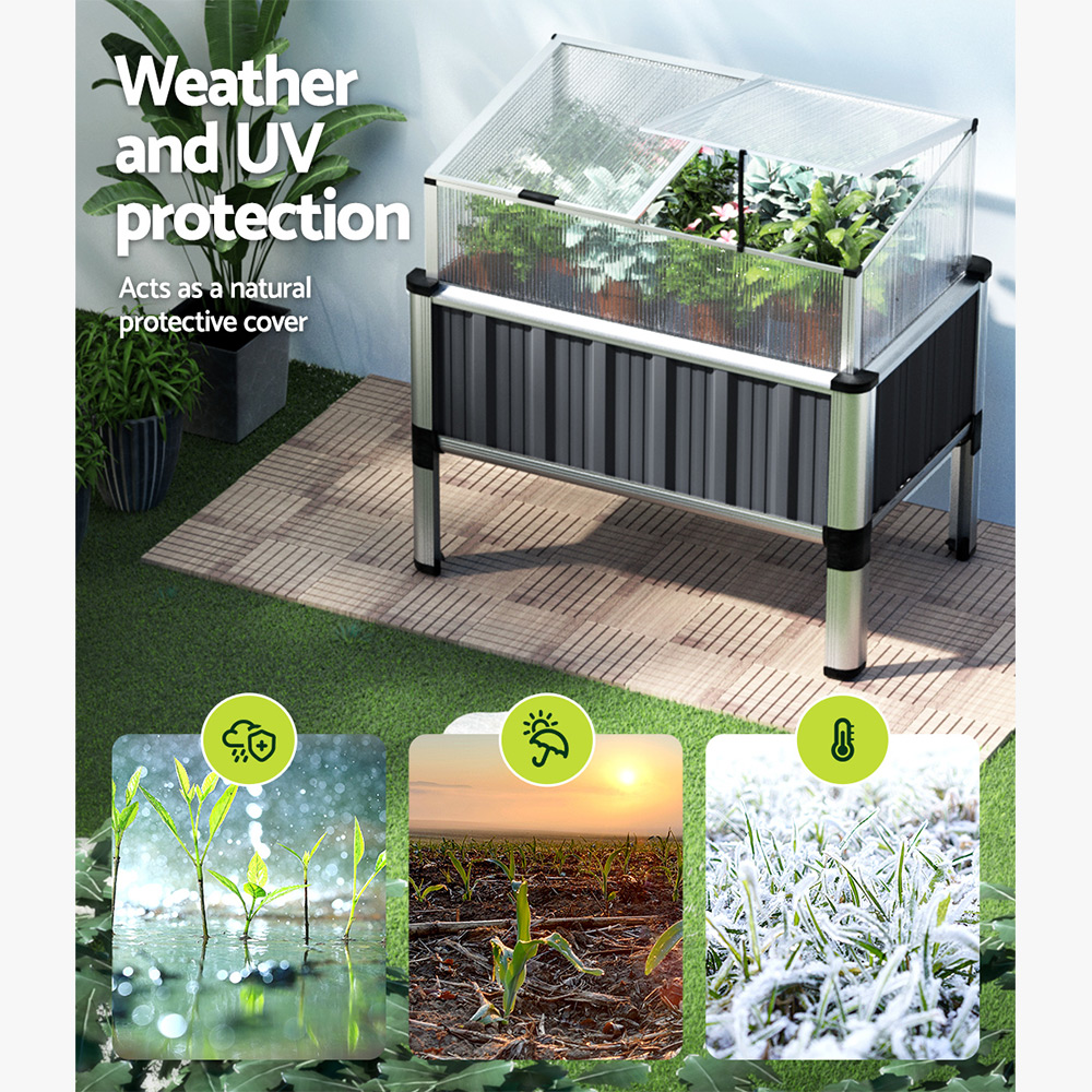 Green Fingers Garden Bed 80x49x74cm Greenhouse Planter Box Raised Galvanised Herb — image 6