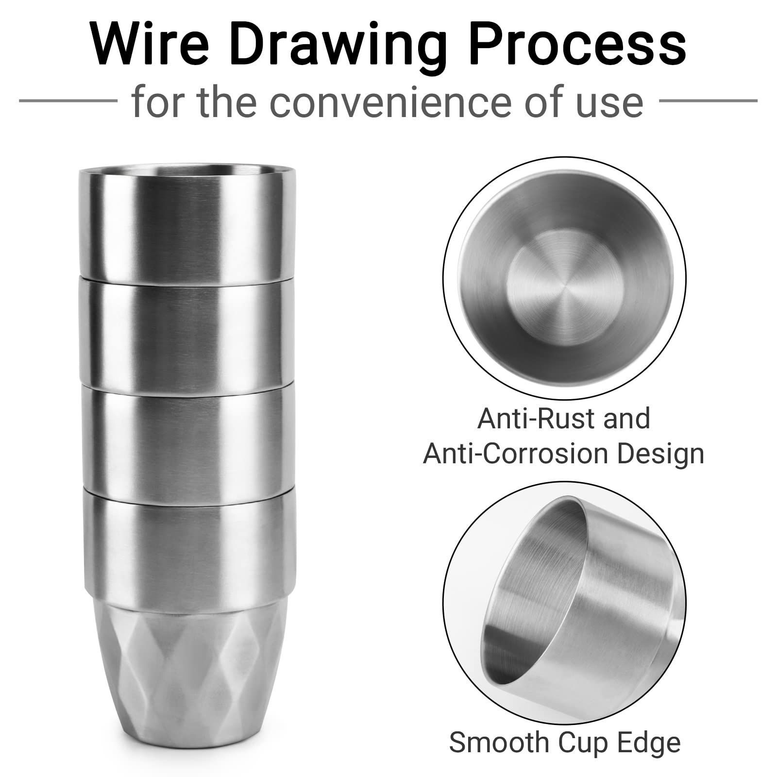 Stainless Steel Cup, 10 oz/300ml Set of 4 Stackable Stainless Steel Insulated Cups, Small Metal Cup Double Wall Tumbler Vacuum Metal Drinking Glasses for Home — image 2