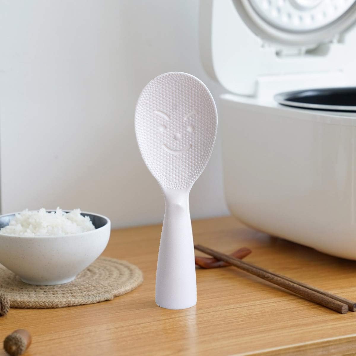 Standing Rice Spoon White Self-Standing Serving Spoon Kitchen Antiscald Rice Paddle — image 3