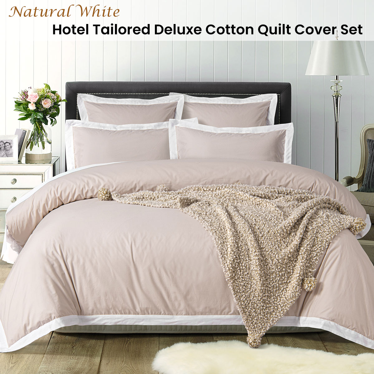 Accessorize White/Natural Tailored Hotel Deluxe Cotton Quilt Cover Set Queen — image 2