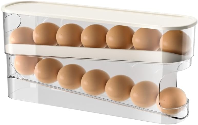 Egg Storage for Fridge, Space-Saving Rolling Eggs Dispenser for Refrigerator Storage, Made of Sturdy, Clear PTE Material, Holds 12 Large Eggs