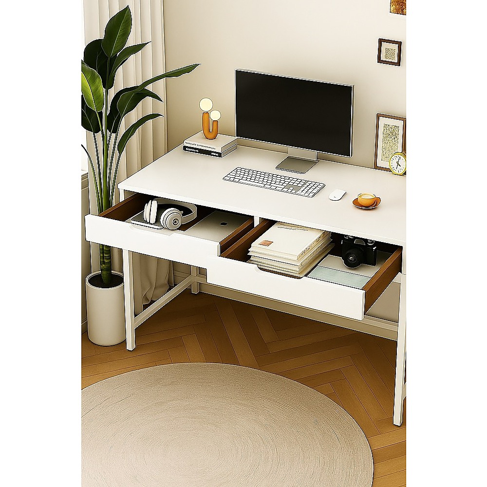 White Computer Desk – Modern PC Laptop Table for Gaming, Home Office, or Study Space Furniture — image 3