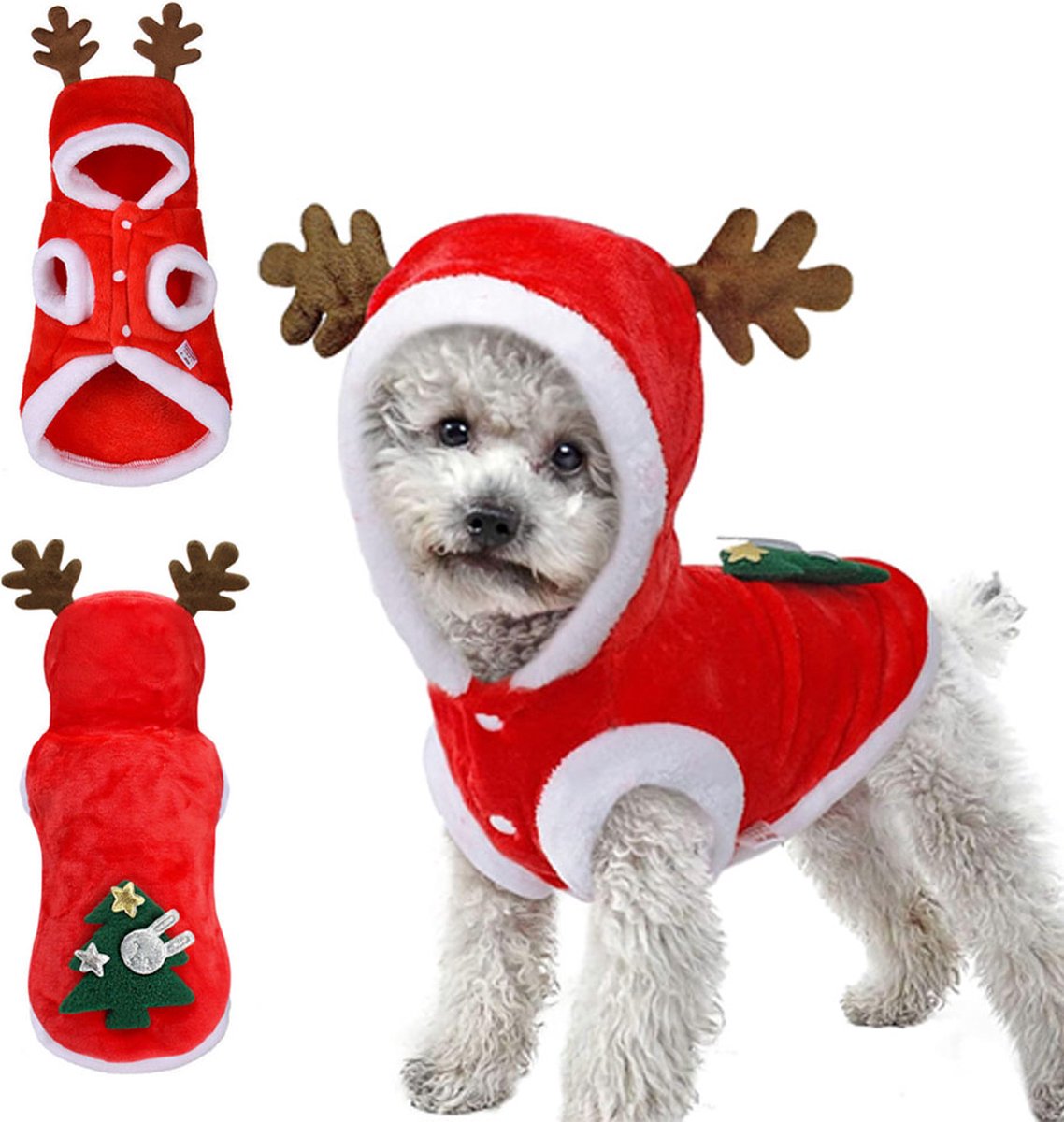 Dog Christmas Costume - Hooded Dog Christmas Suit - Christmas Costume for Cats - Christmas Suit for Dogs and Cats - Size XS - Christmas Clothing for Dog or Cat
