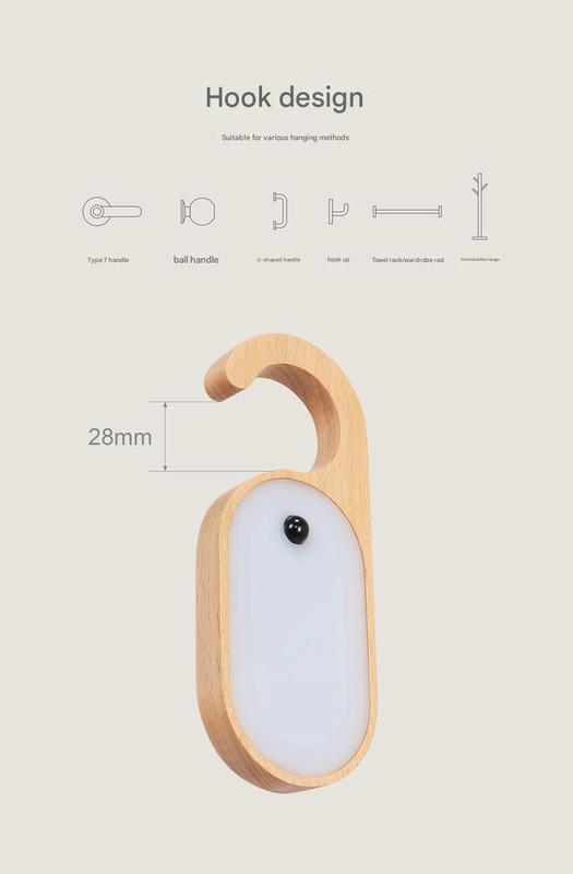 Wooden Motion Sensor LED Night Light - Doorknob Hanger & Writable Message Board β image 3