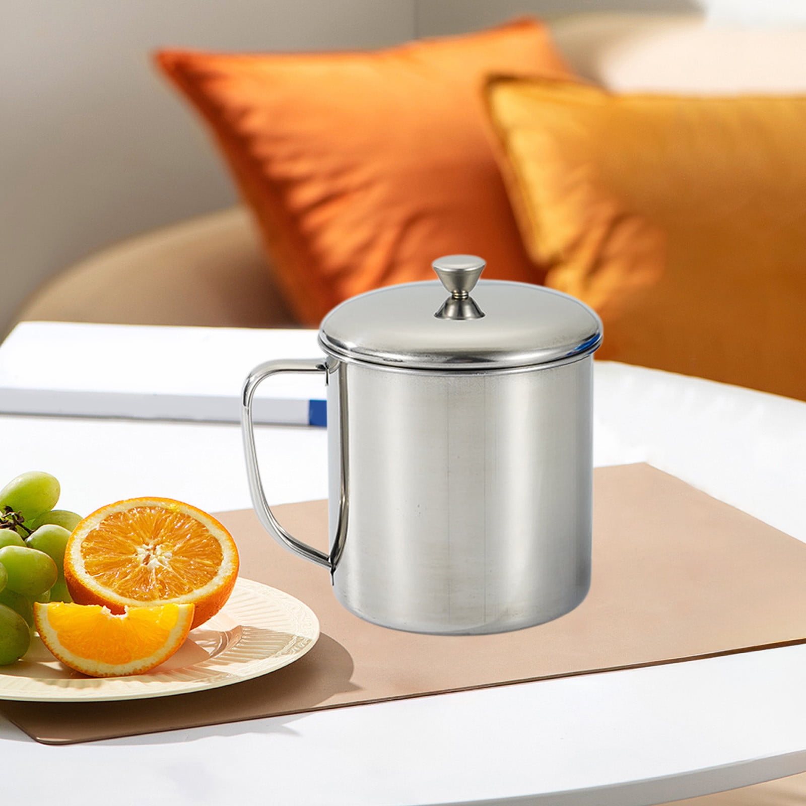 Stainless Steel Coffee Cup - Metal Tea Mug with Lid and Handle for Camping and Everyday Use XXXL Silver — image 3