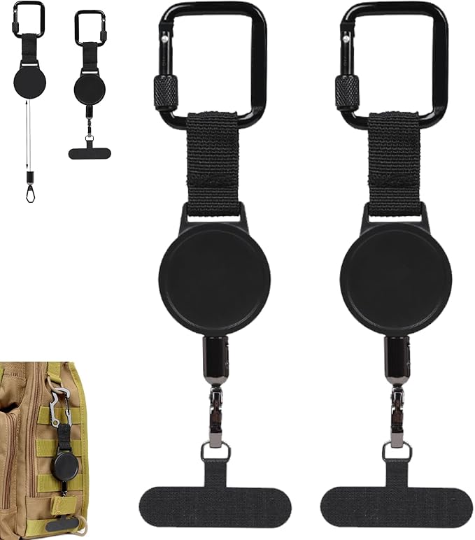 2 Pack Retractable Phone Tethers with Belt Clips, Anti-Theft Safety Lanyards for Smartphones, Keys and Travel Gear, Black โ image 3