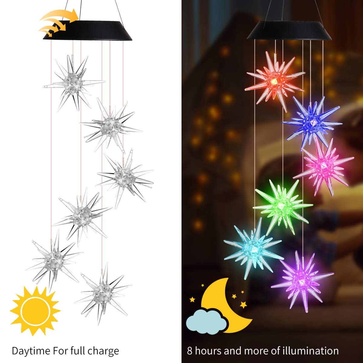 Solar Wind Chimes for Outside, Color Changing Sea Wind Chimes, Waterproof Outdoor LED Decoration Mobile Lights for Garden — image 3