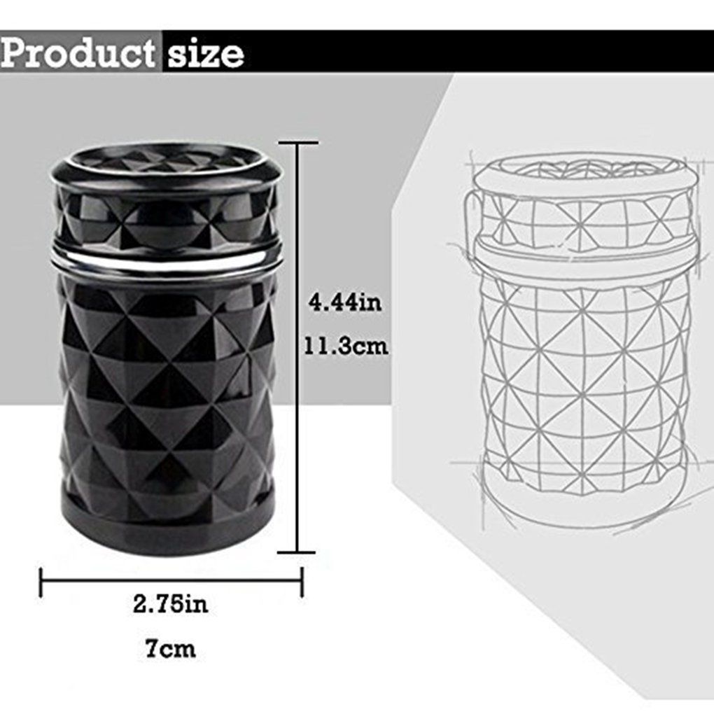 Auto Car Ashtray Portable with Blue LED Light Ashtray Smokeless Smoking Stand Cylinder Cup Holder (Black) — image 2