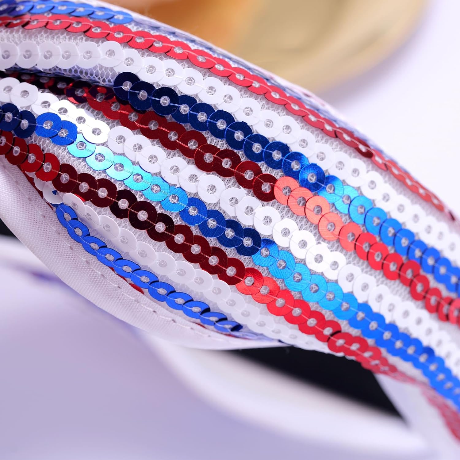 Kvekstio 4th of July Patriotic Headband for Women, Red White Blue American Flag Sequin Knotted Head Band Memorial Day Celebration Gift, Independence Day — image 2