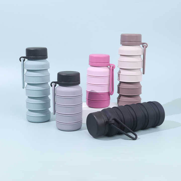 Grey and Black Collapsible Silicone Water Bottle - 510ml Portable Food-Grade Travel & Sports Drink Flask โ image 2