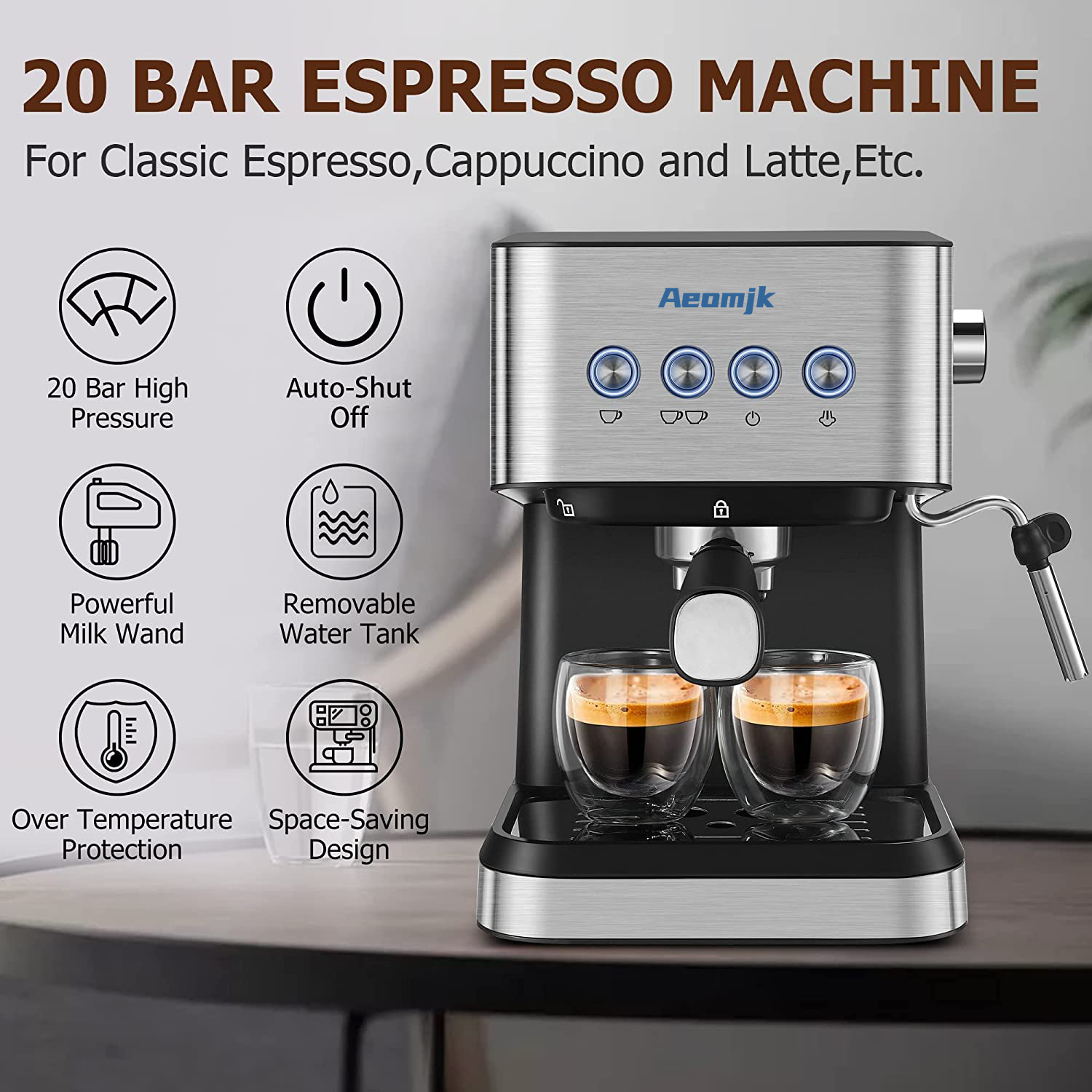Premium Espresso Coffee Machine with Touch Control Panel & Steam Milk Frother 1050W Stainless Steel CM3010 (AU Plug) — image 3