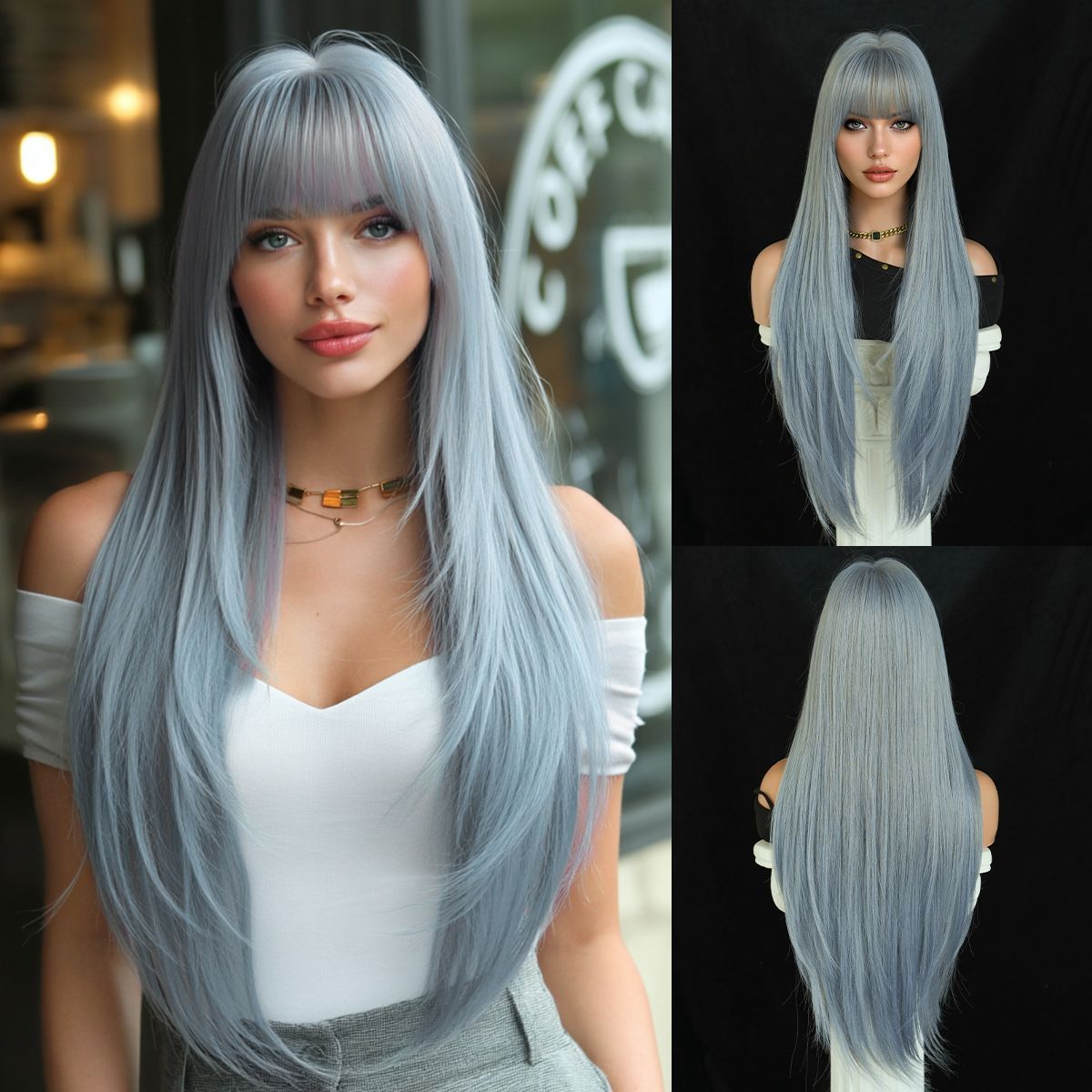 High-Density Synthetic Wig Heat-Resistant Wig Tea-Colored Wig Long Straight Wig - Maple - leaf Orange - Size 85cm-33inch โ image 3