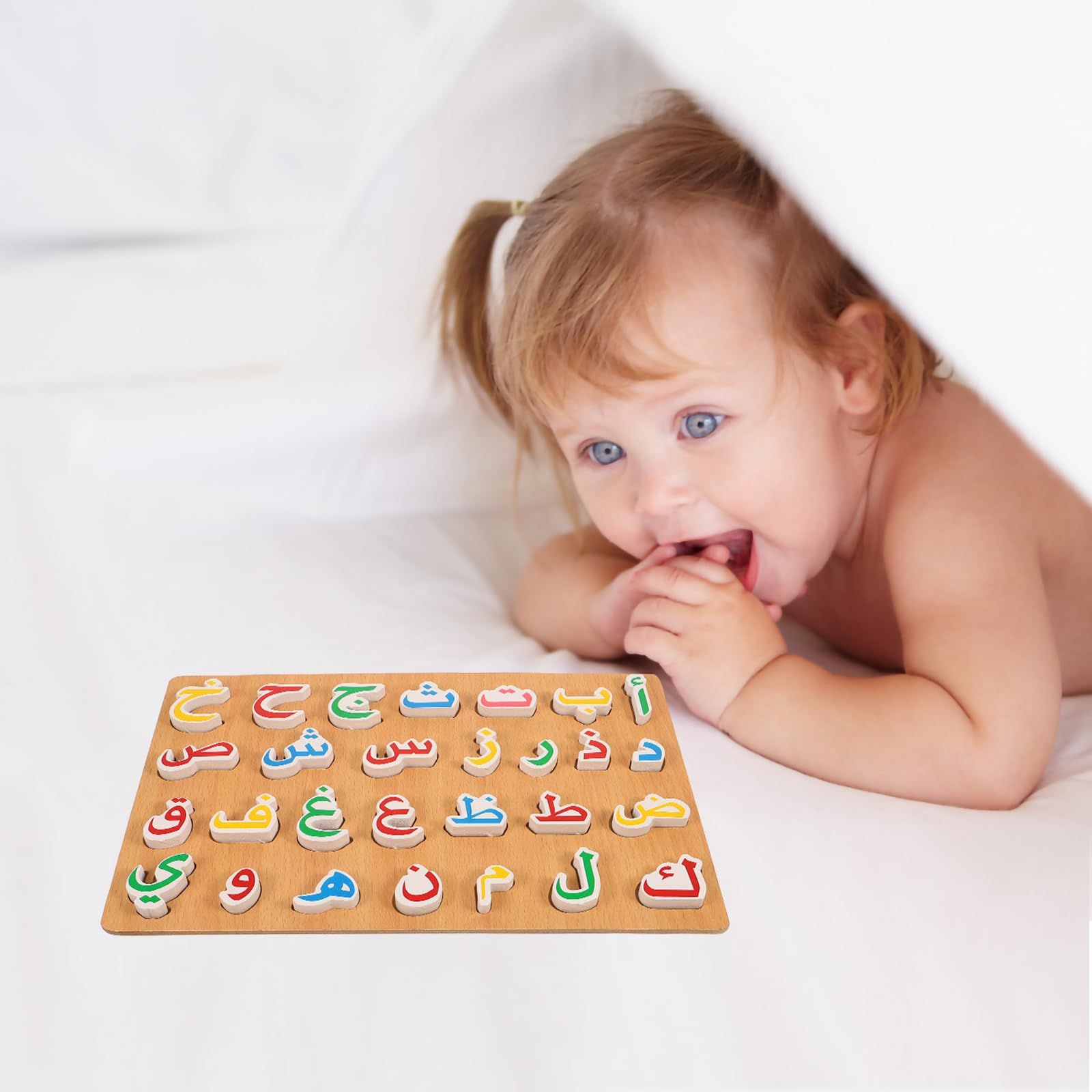 1 Set Wooden Arabic Alphabet Puzzle Childrens Montessori Preschool Education Hand Grip Puzzle Game for Kids Wooden Toys — image 4