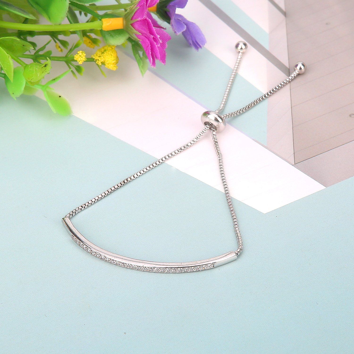 Fashionable silver women's bracelet, exquisite sliding buckle bracelet jewelry, adjustable women's bracelet — image 4
