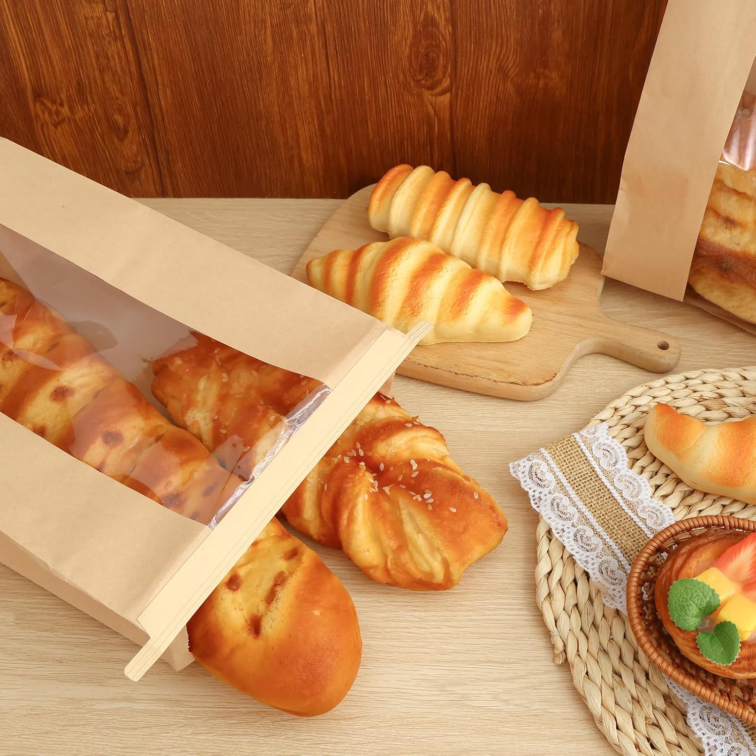 120 Pack Large Paper Bread Bags for Homemade Bread, 13.7 × 8.3 × 3.5 Inches, Sourdough Bread Bags with Tin Tie Tab and Clear Front Window, Includes 144 Label — image 6