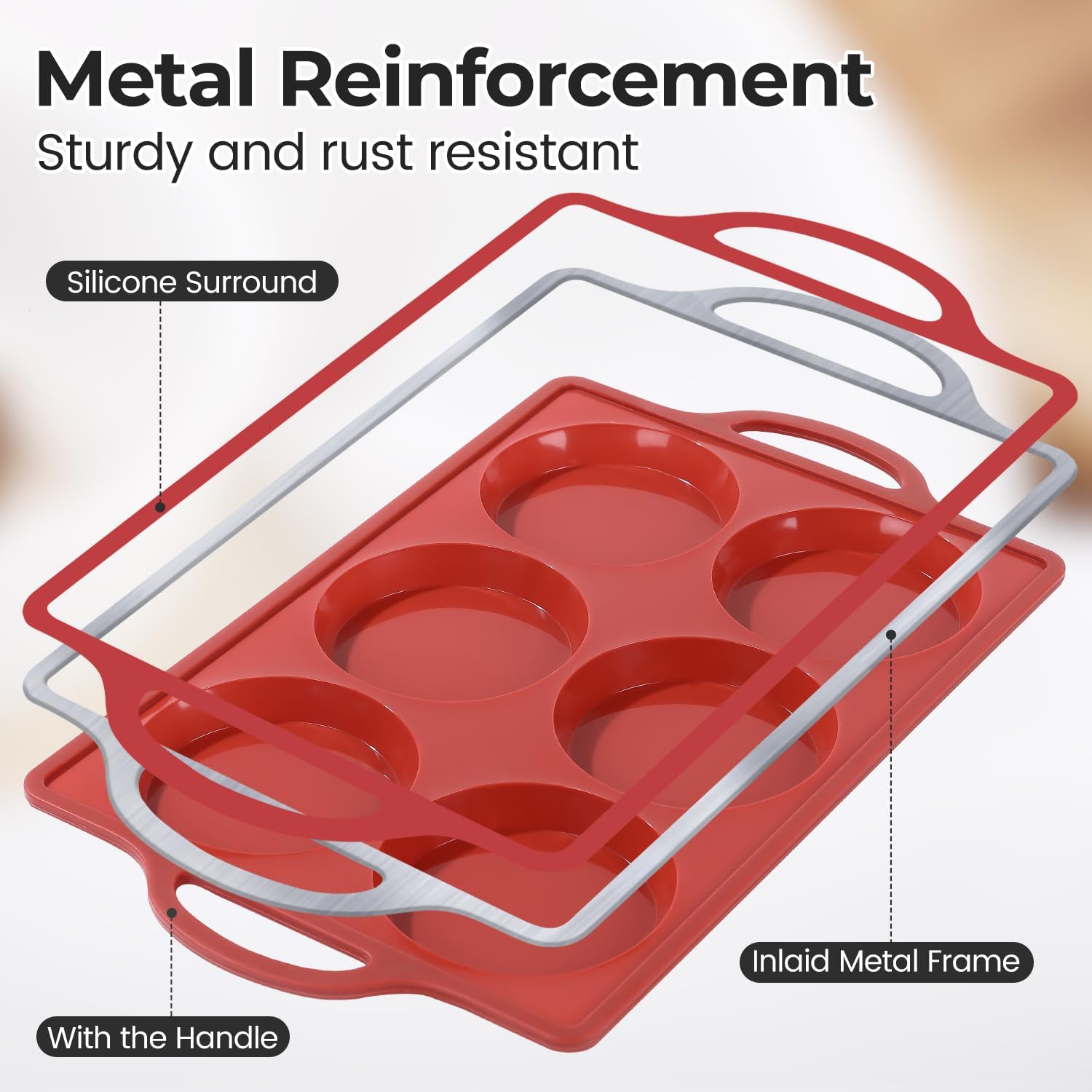 Silicone Muffin Top Pan & Metal Frame Round Egg Baking Pan β image 4