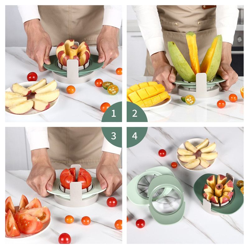 3-in-1 Multi-Fruit Slicer Set, Apple, Mango, and Tomato Cutter, Stackable Vegetable Cutting Kitchen Tool—Green — image 3