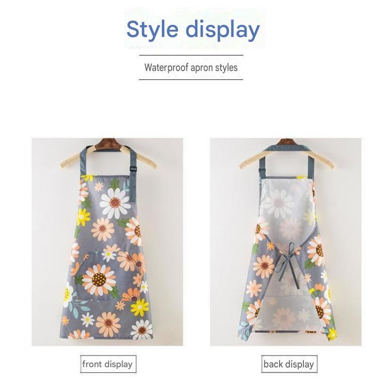 Pink floral pattern Waterproof Kitchen Apron - Oil Resistant Fabric with Adjustable Neck Strap, Large Front Pocket, 70cm Length, for Cooking and Home Cleaning โ image 4