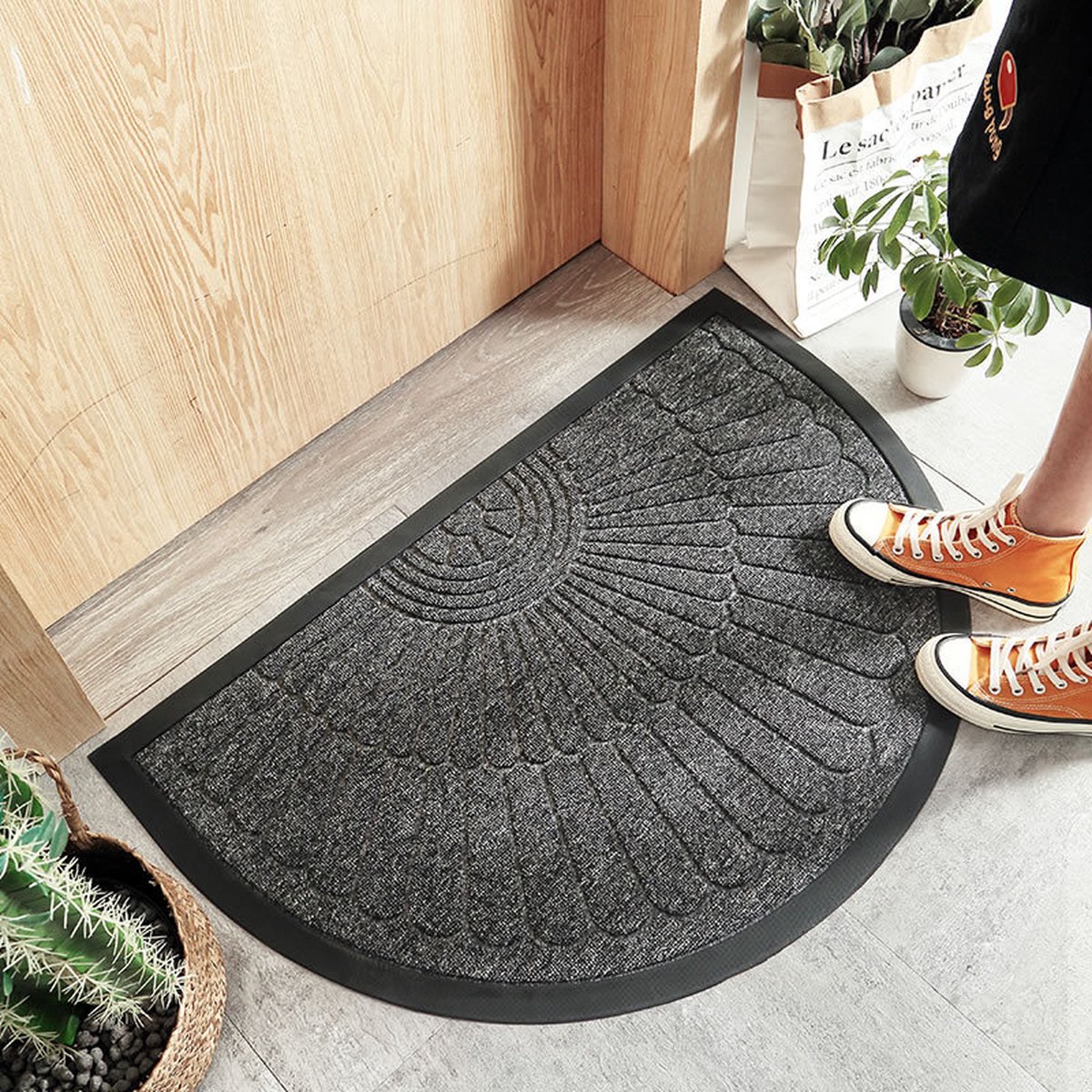 Rubber doormat - Semi-circular - Outdoor Anti-slip Washable Doormat - Rain - Outdoor - Indoor doormat - Dark gray - Drying mat - 60 * 90 cm — image 5