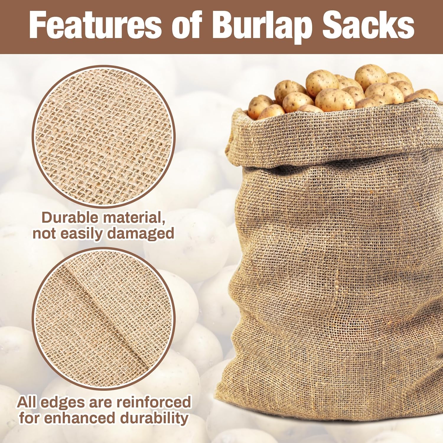 2 PCS Burlap Sack - 19.6" x 35" Burlap Bags for Plants High Density Natural Jute Bag of Potatoe Storage Plant Grow Bags with Rope Potato Sacks Race Bag โ image 4