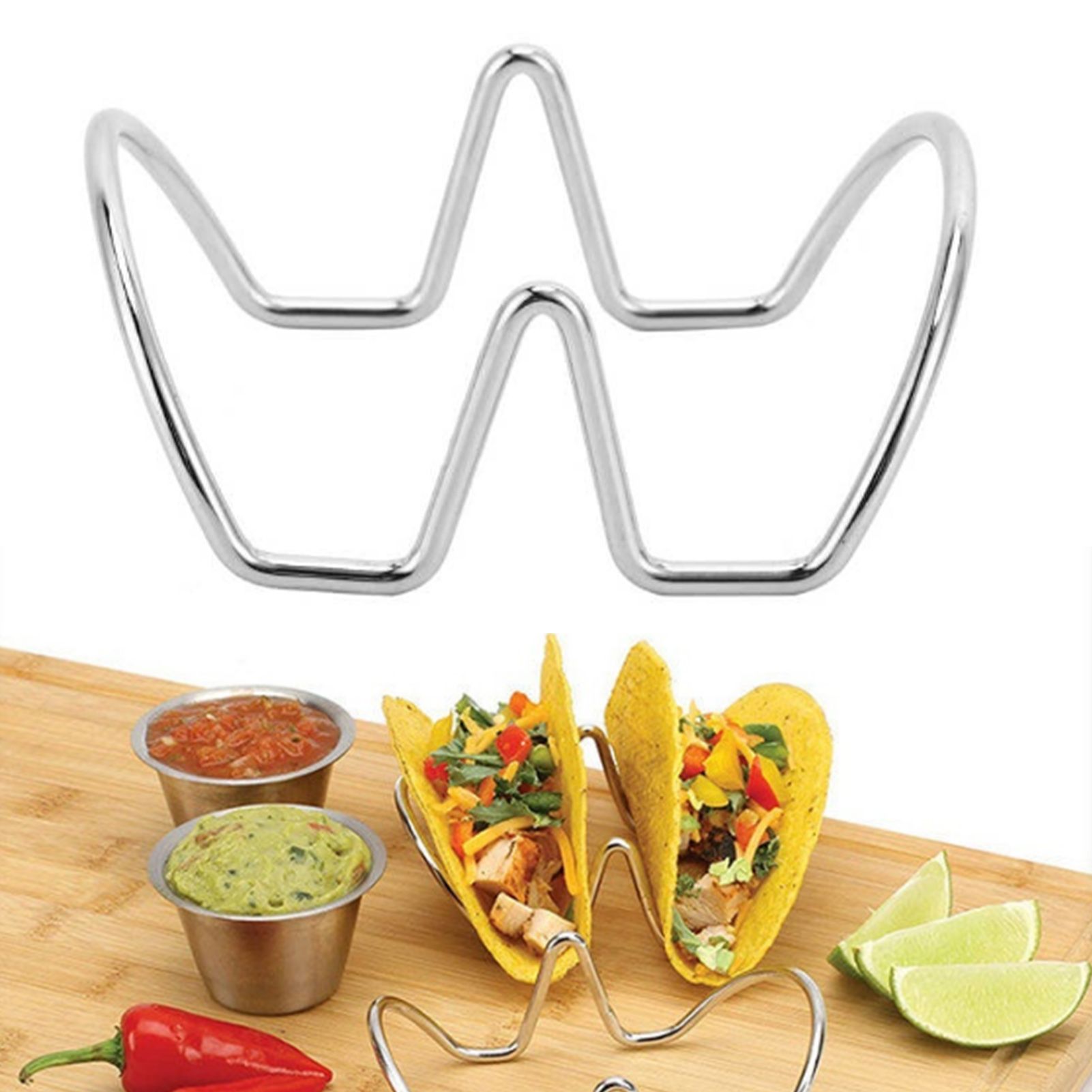 Taco Holder U Shaped Taco Rack Stainless Steel Taco Shell Stand Up Holder for Baking Party Gathering 2 Grid — image 6