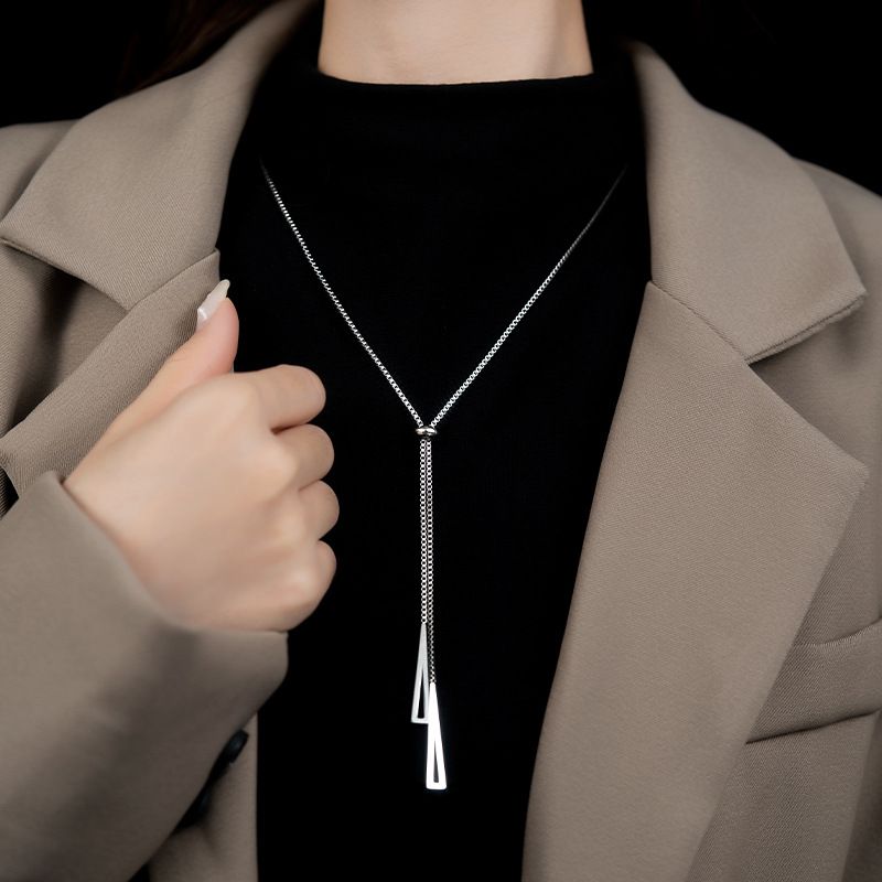 Vintage Hollow Triangle Y Lariat Necklace Silver Y Necklace Geometric Y Drop Necklace Long Tassel Necklace Chain Jewelry for Women β image 4