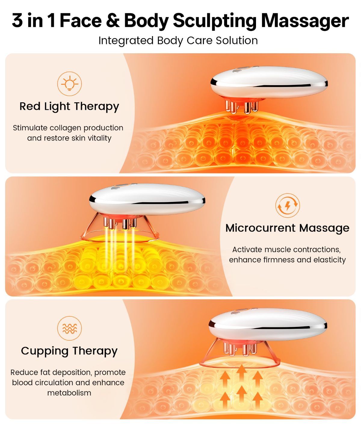 Body Sculpting Machine with Red Light Therapy for Face & Body, Cupping Therapy, Electric Cellulite Massage Tool with 2 Cups, Gift for Women - Black - Size 14cm โ image 3