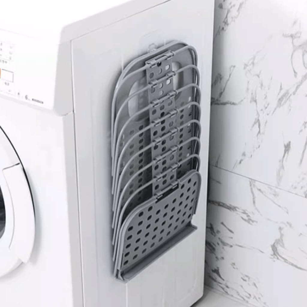 Collapsible Laundry Hamper - Foldable Space-Saving Design - Ideal for Bathroom & Small Spaces - Includes Self-Adhesive Hook - Grey - Set of 1 — image 6
