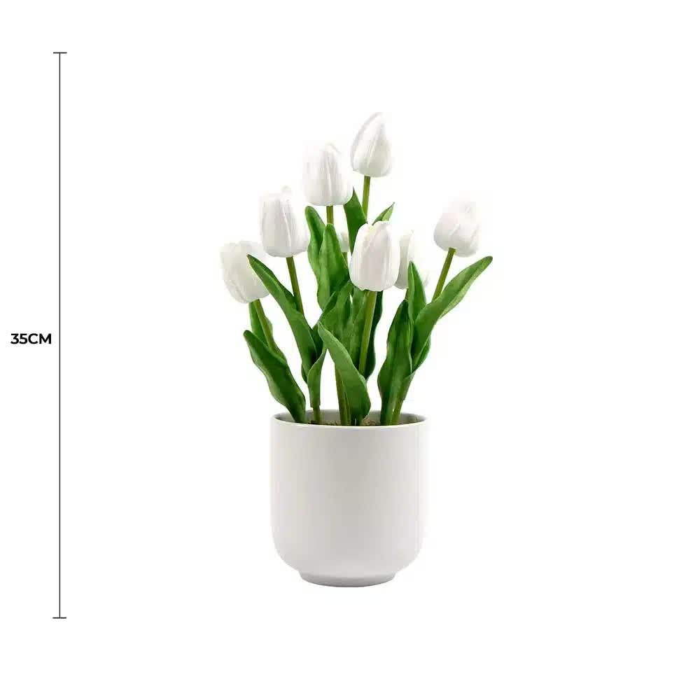 Flowering White Artificial Tulip Plant Arrangement With Ceramic Bowl 35cm โ image 2