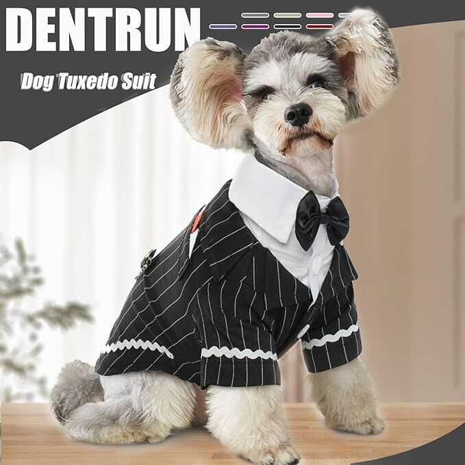 pet products Dog Cat Tuxedo Suit with Bow Tie - Formal Black & White Striped Pet Costume Shirt, Elegant Wedding Outfit Birthday Party Attire for Maltese โ image 3