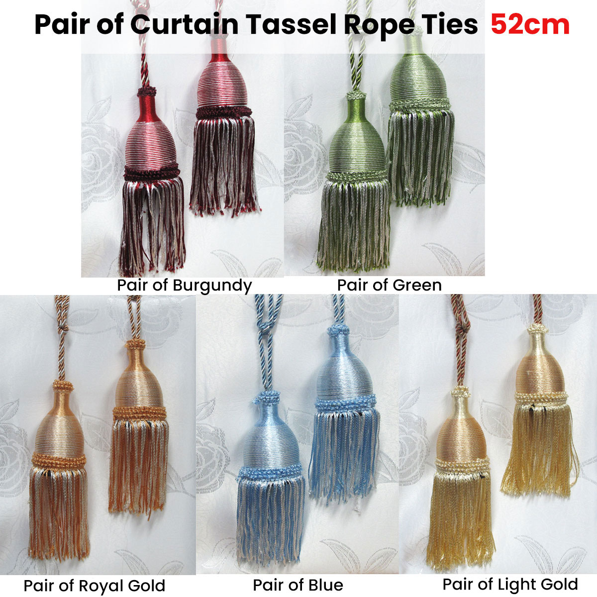 Pair of Curtain Tassel Rope Ties 52cm Burgundy — image 2