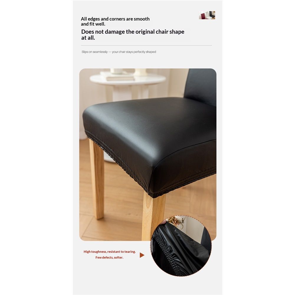 2 pack PU Faux Leather Waterproof Stretch Dining Chair Cover Chair Protector Slipcovers Covers (Black, 2) โ image 5