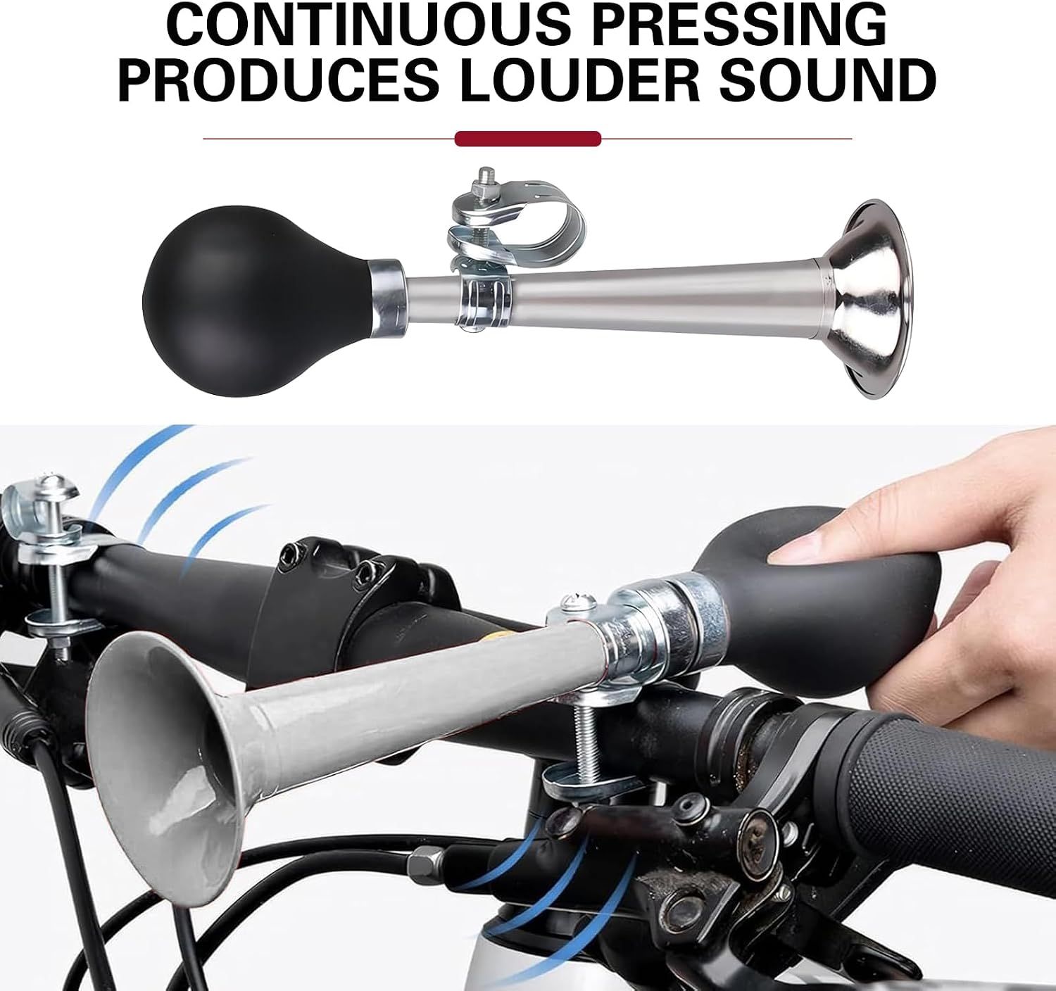 Bike Horn, 7.8" Air Horn with Loud Decibel Sound, Classic Squeeze Handlebar Reminder Bell for Adults Kids, Universal Safety Warning Device for Most โ image 6