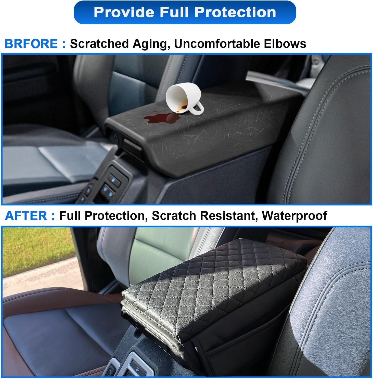 Center Console Armrest Cover for Ford Bronco Accessories 2021 2022 2023 2024 2025 2026 2/4-Door with Leather Side Pockets Interior Accessories Prevent — image 6
