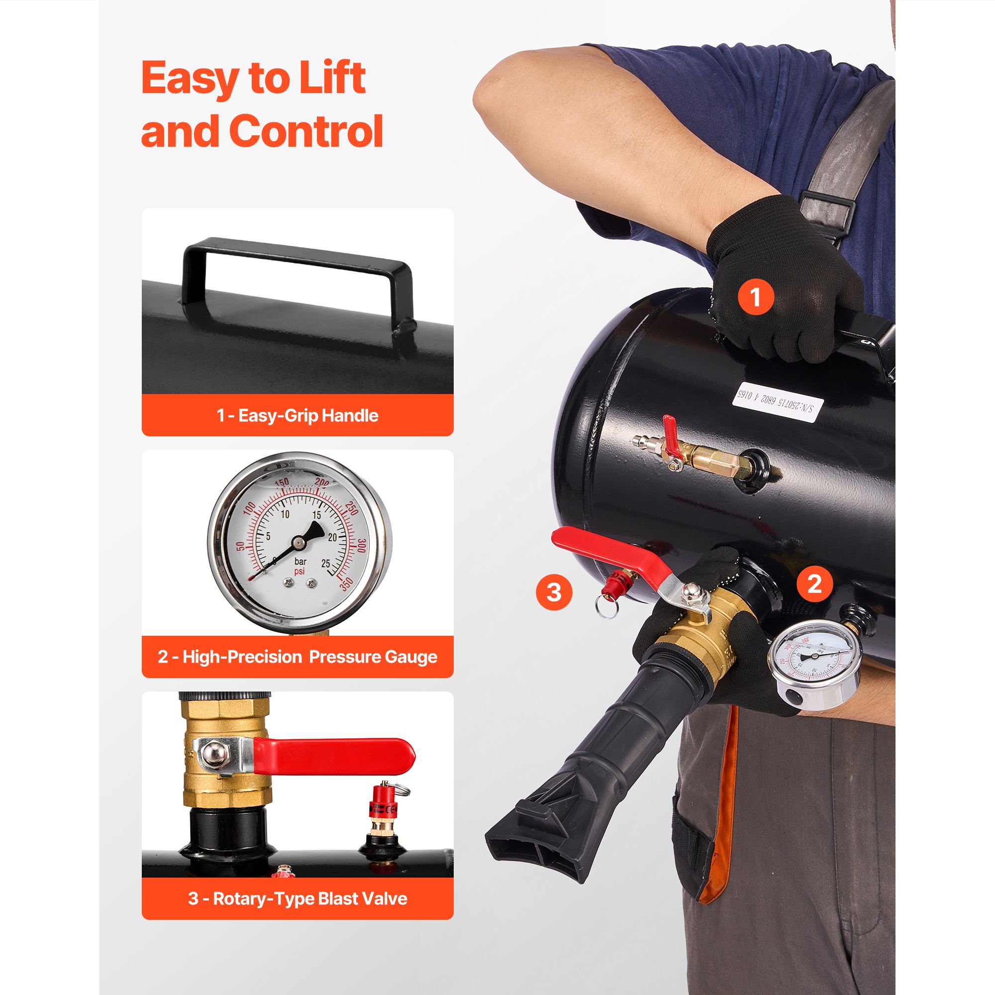 Air Tire Bead Seater, 5 Gal / 18.9 L, Heavy Duty Tire Bead Blaster Tool, 87-116 PSI Operating Pressure, Air Trigger Seating Inflator for Pickup, Truck, ATV โ image 4