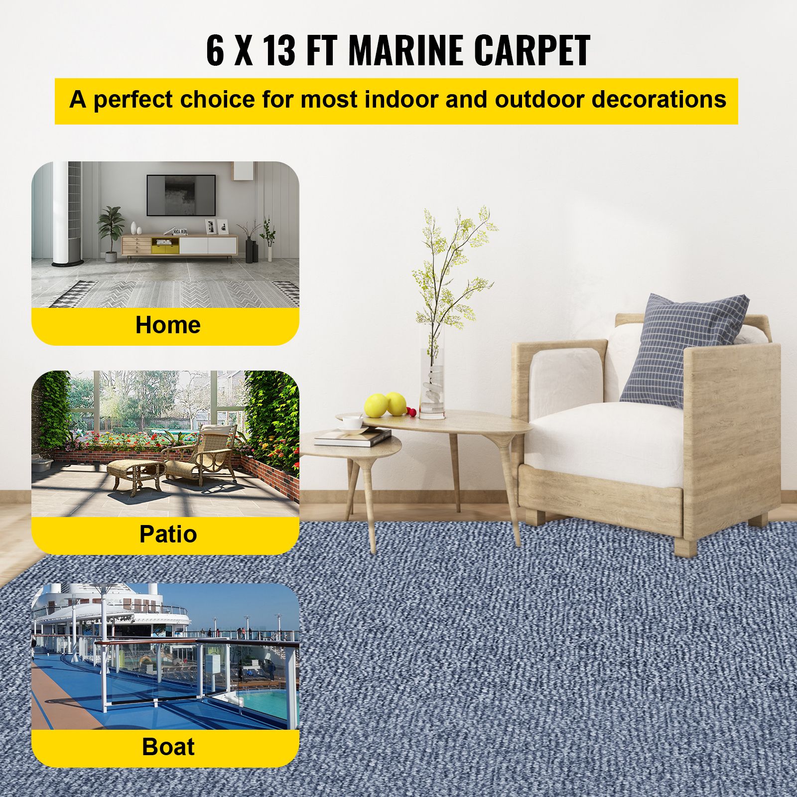 Marine Carpet 6 × 13ft Boat Area Rug Roll Cutpile In/Outdoor Patio Deck Gray, 1.8 × 4m — image 2