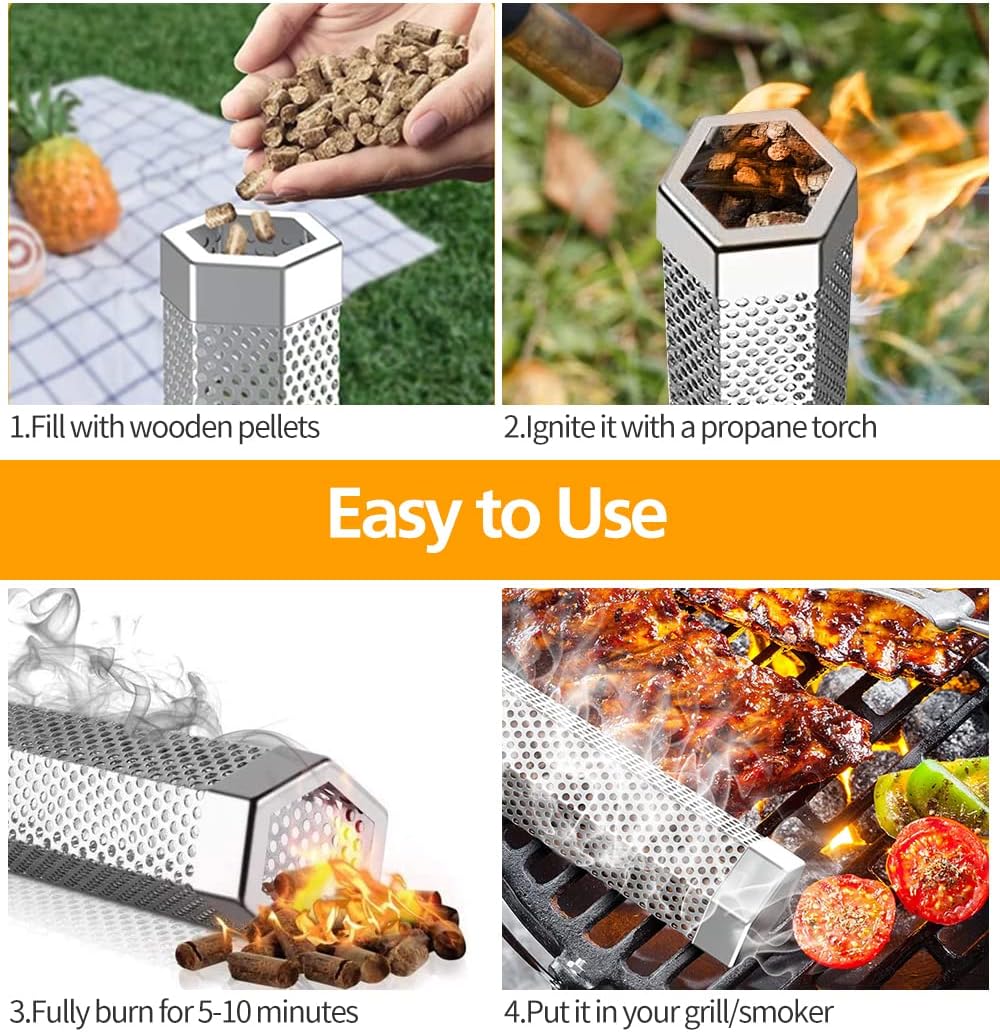 Pellet Smoker Tube Set, 6" & 12" Stainless Steel BBQ Wood Smoker Tube with Brush and 2 Hooks for 2.5hrs/5hrs of Billowing Cold/Hot Smoking for All Grills or — image 5